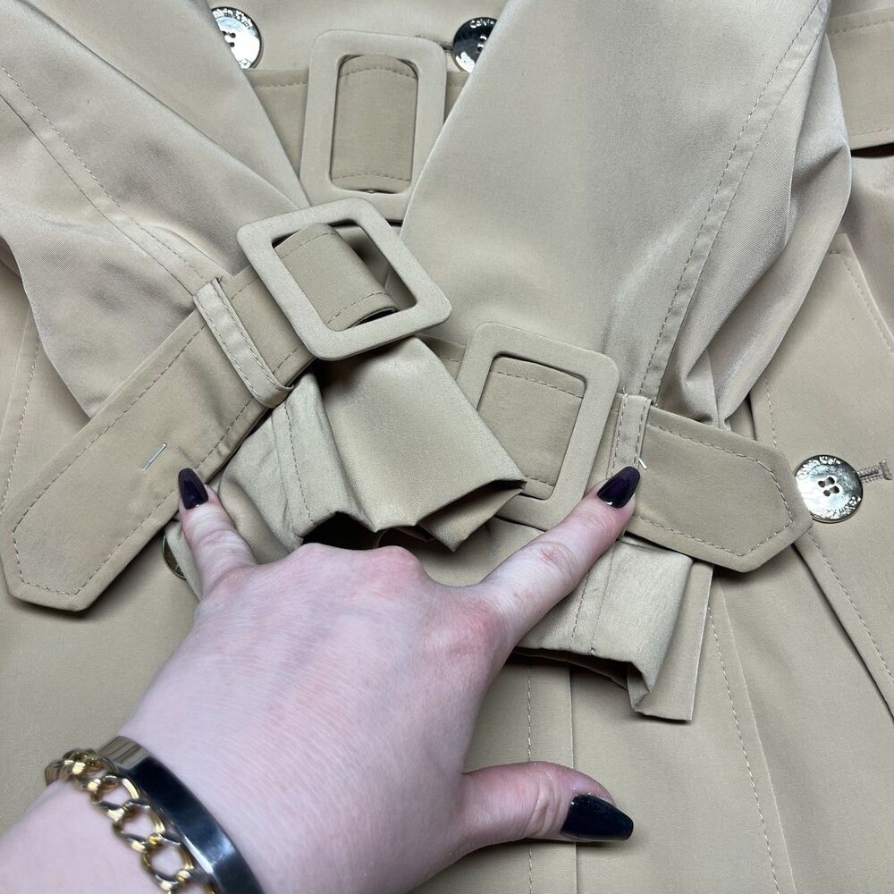 Calvin Klein Beige Double Breasted Belted Trench Coat Red - Picture 5 of 13